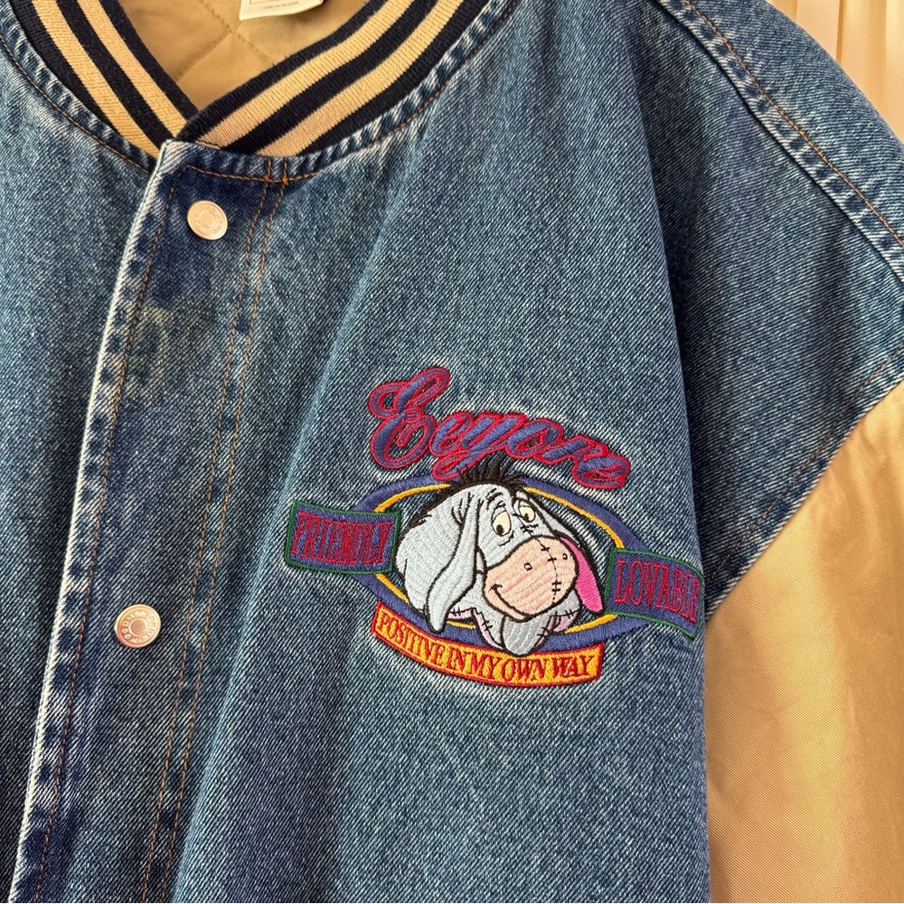 Rare 90S‎ Vintage Disneyland Winnie The Pooh Eeyore Embroidery Denim Stadium Y2K - Picture 2 of 8